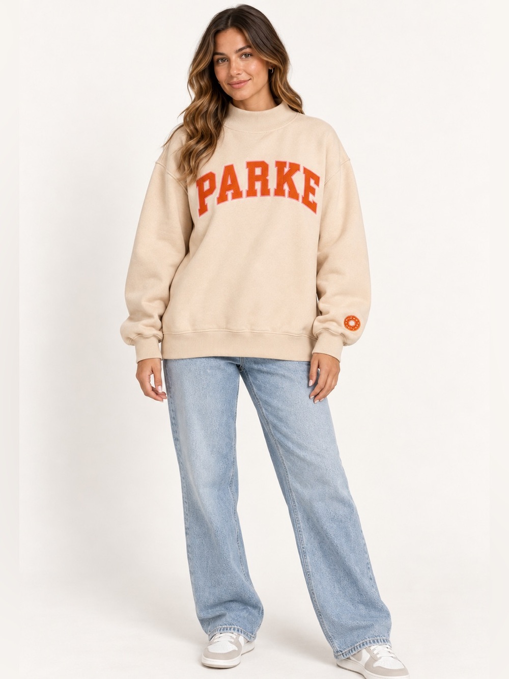 #996 Parke x Dunkin Varsity Mockneck Latte Sweatshirt L/XL NIB Limited Edition